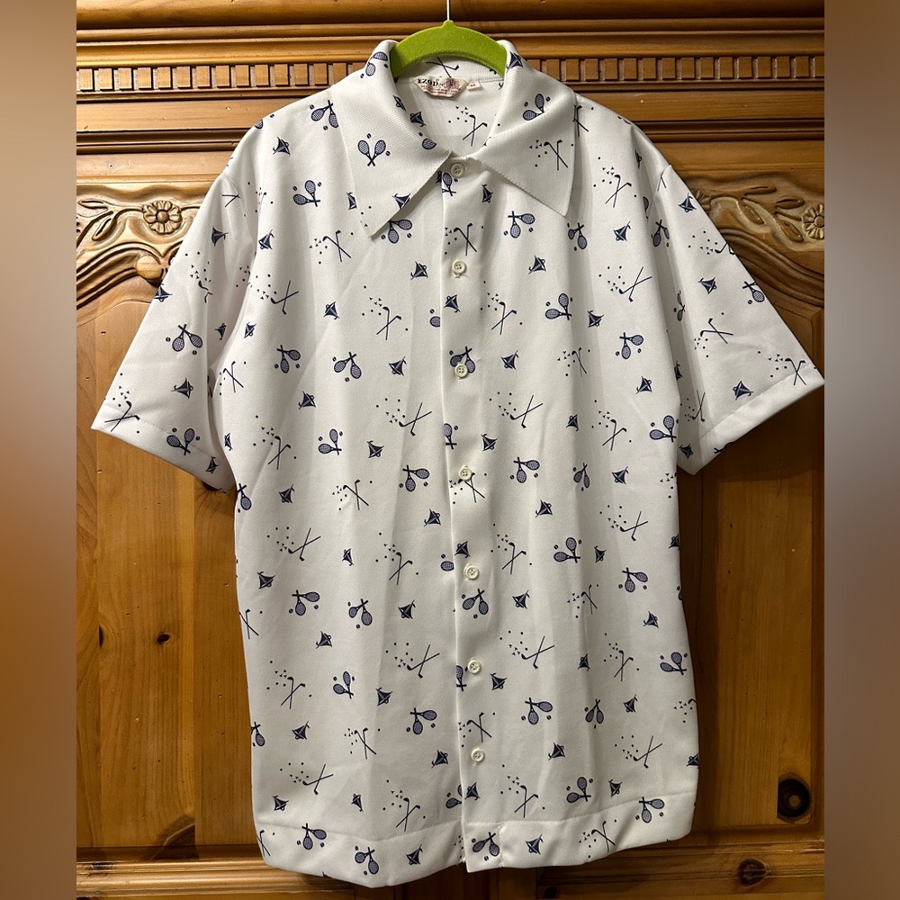 Vintage Izod Ltd Mens White Golf Tennis Sailboat Double Knit Shirt Medium USA‎